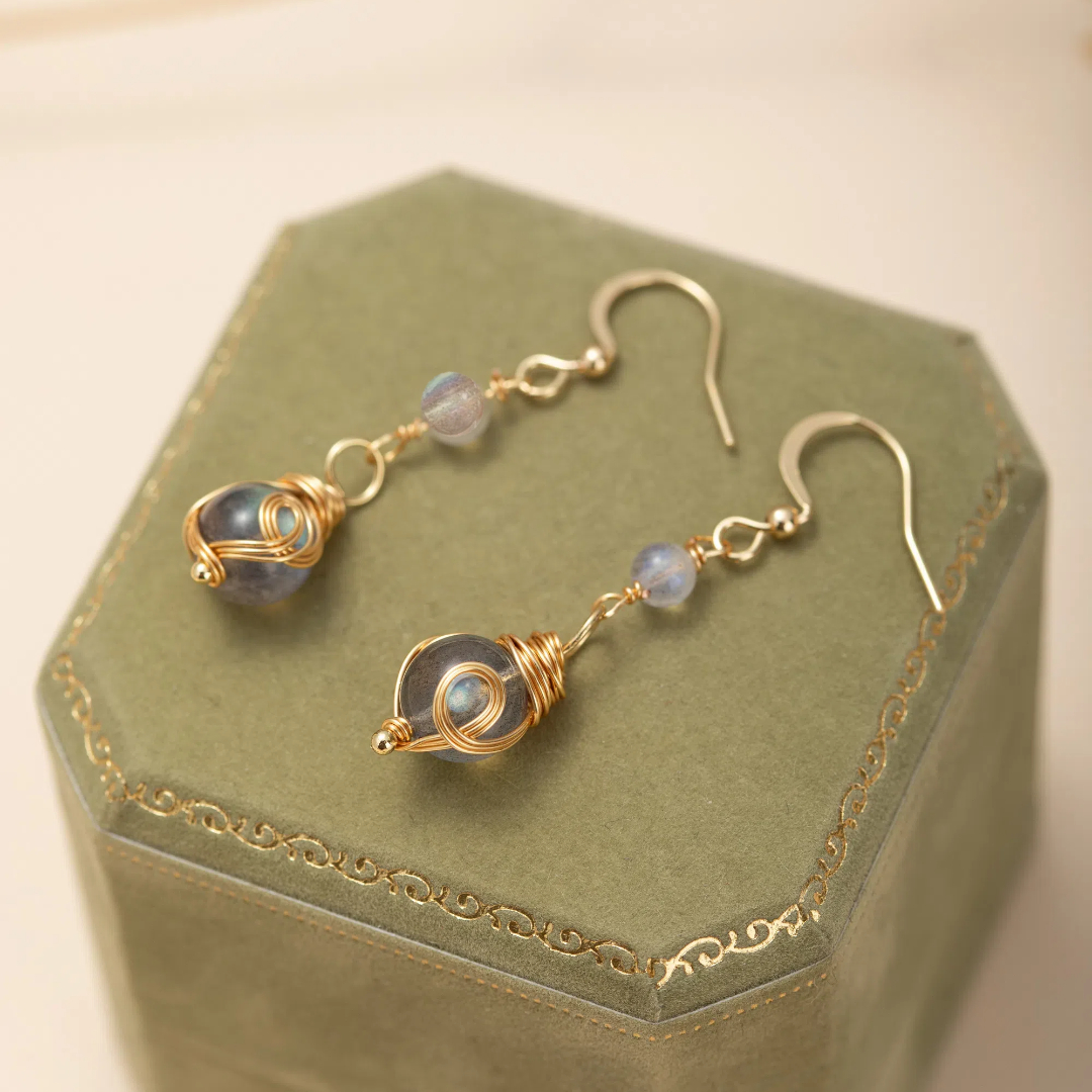 Boucles d'Oreilles Labradorite – Étoile du Soir, Plaqué Or