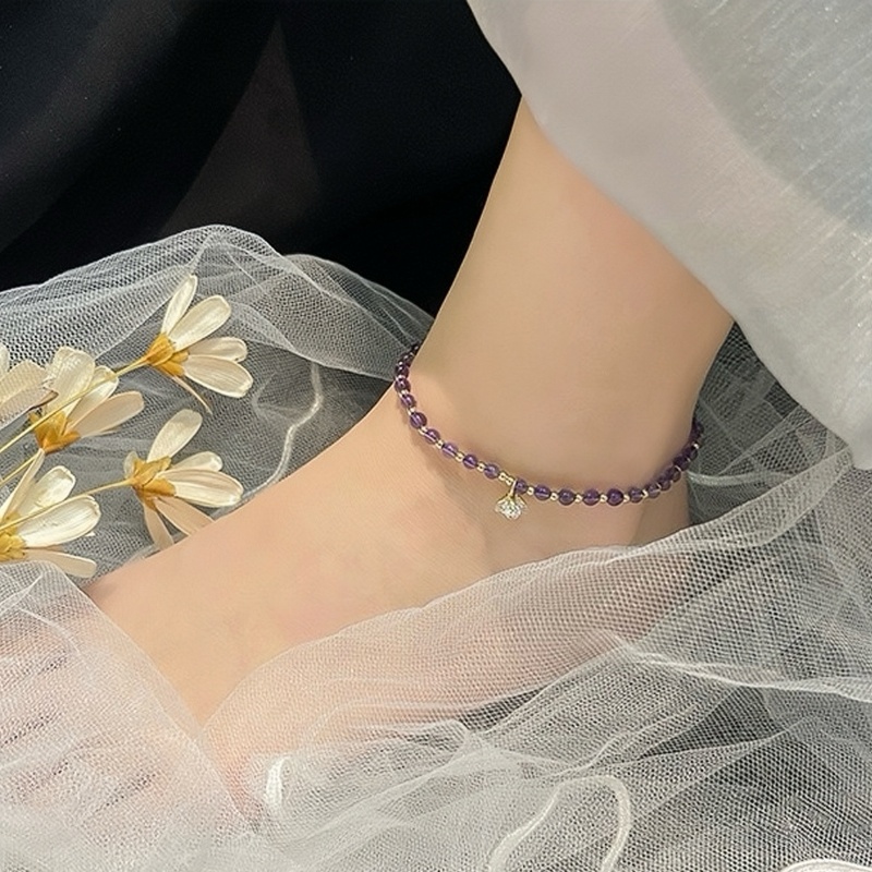 Bracelet de Cheville Améthyste – Fleur Délicate