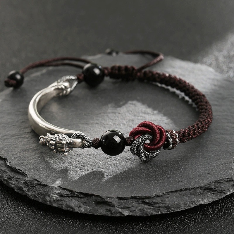 Bracelet Homme Obsidienne et Mandala – Instinct Primal, Argent