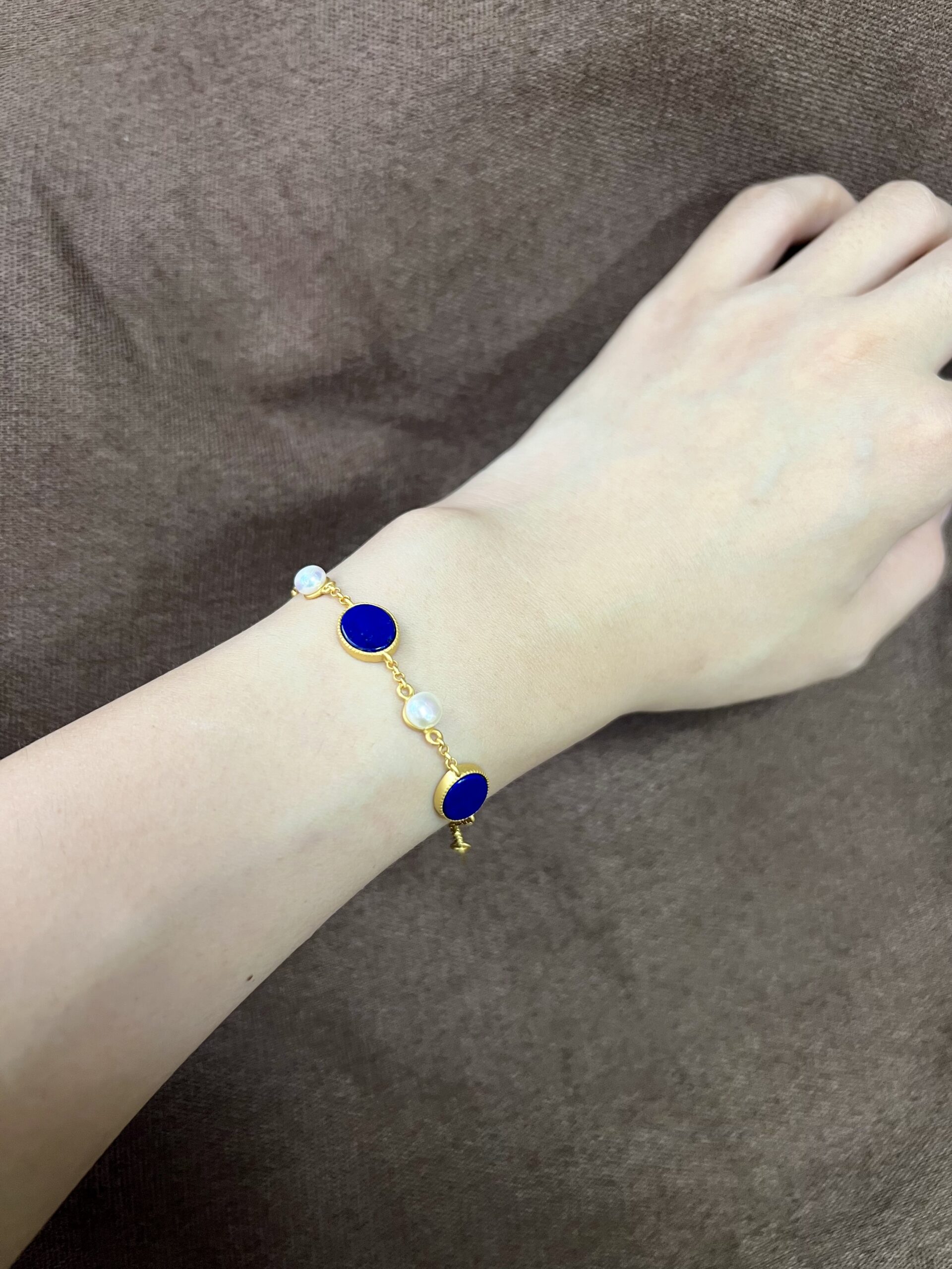 Bracelet Lapis Lazuli et Perle – Sérénité, Argent Plaqué Or photo review