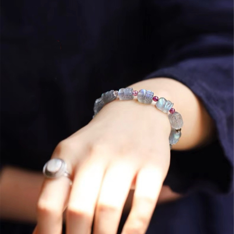 Bracelet Pi Xiu Labradorite et Tourmaline – Fresque Glacée
