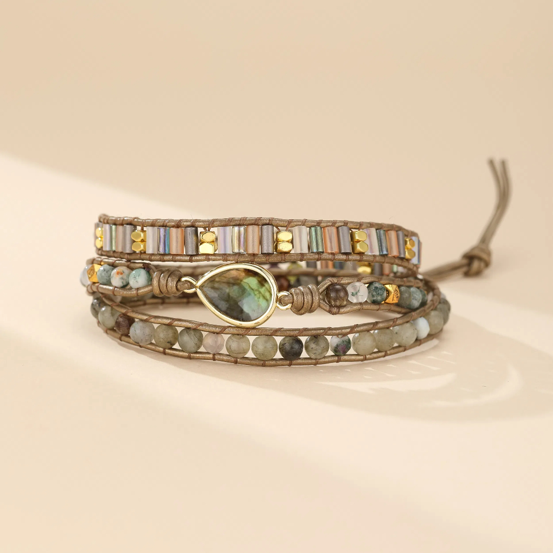 Bracelet Wrap Labradorite – Radiance Naturelle, Cuir