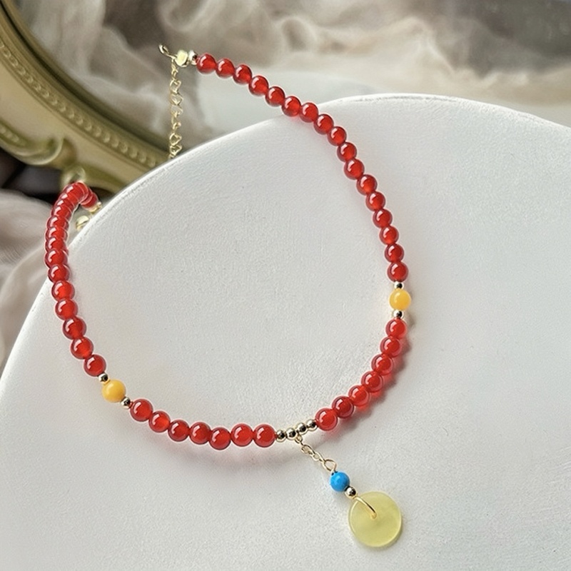 Bracelet de Cheville Agate – Charme de Miel Rouge, Plaqué Or