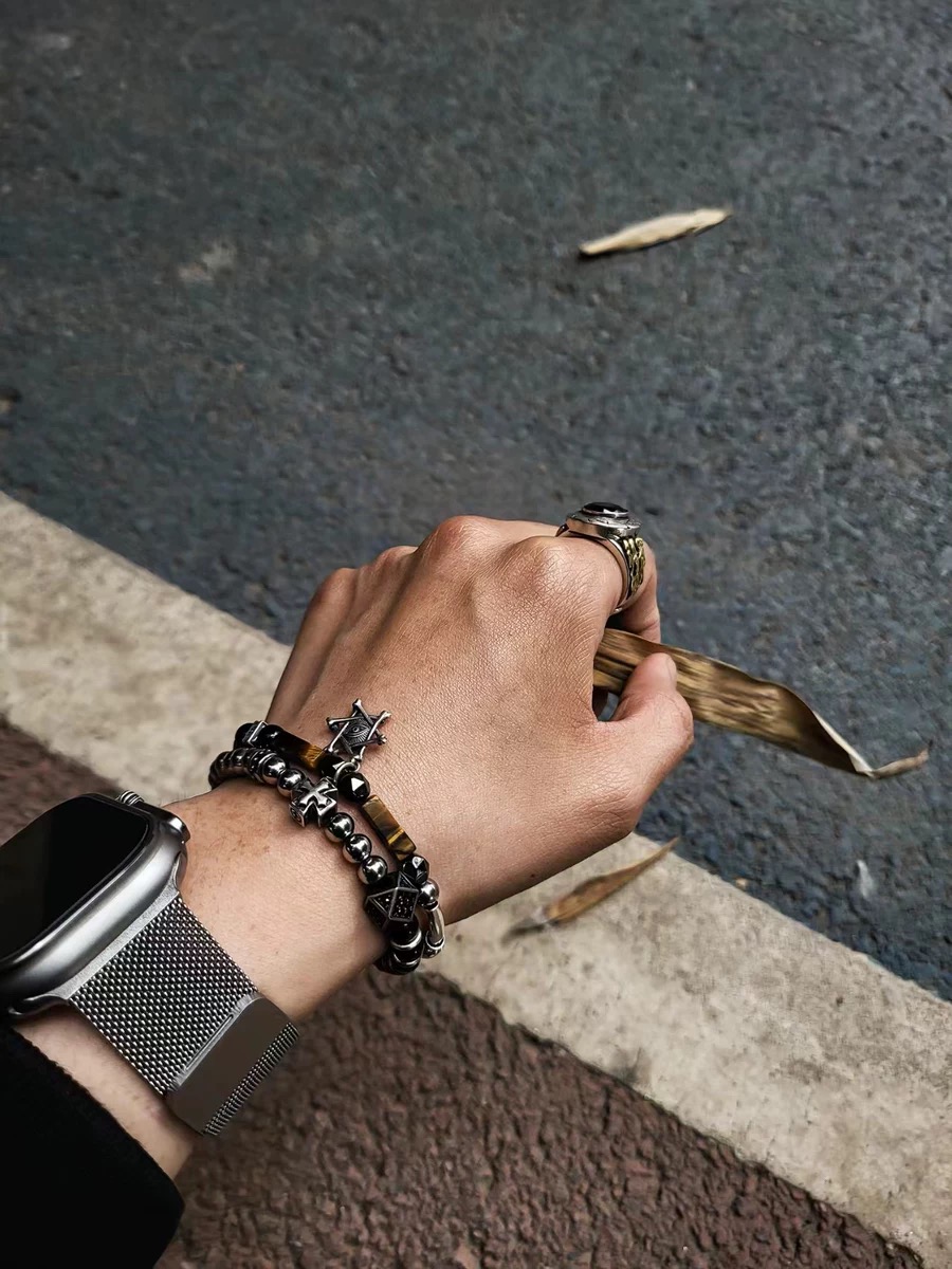 Bracelet Mauvais Œil en Œil de Tigre et Obsidienne – Puissance, Argent photo review