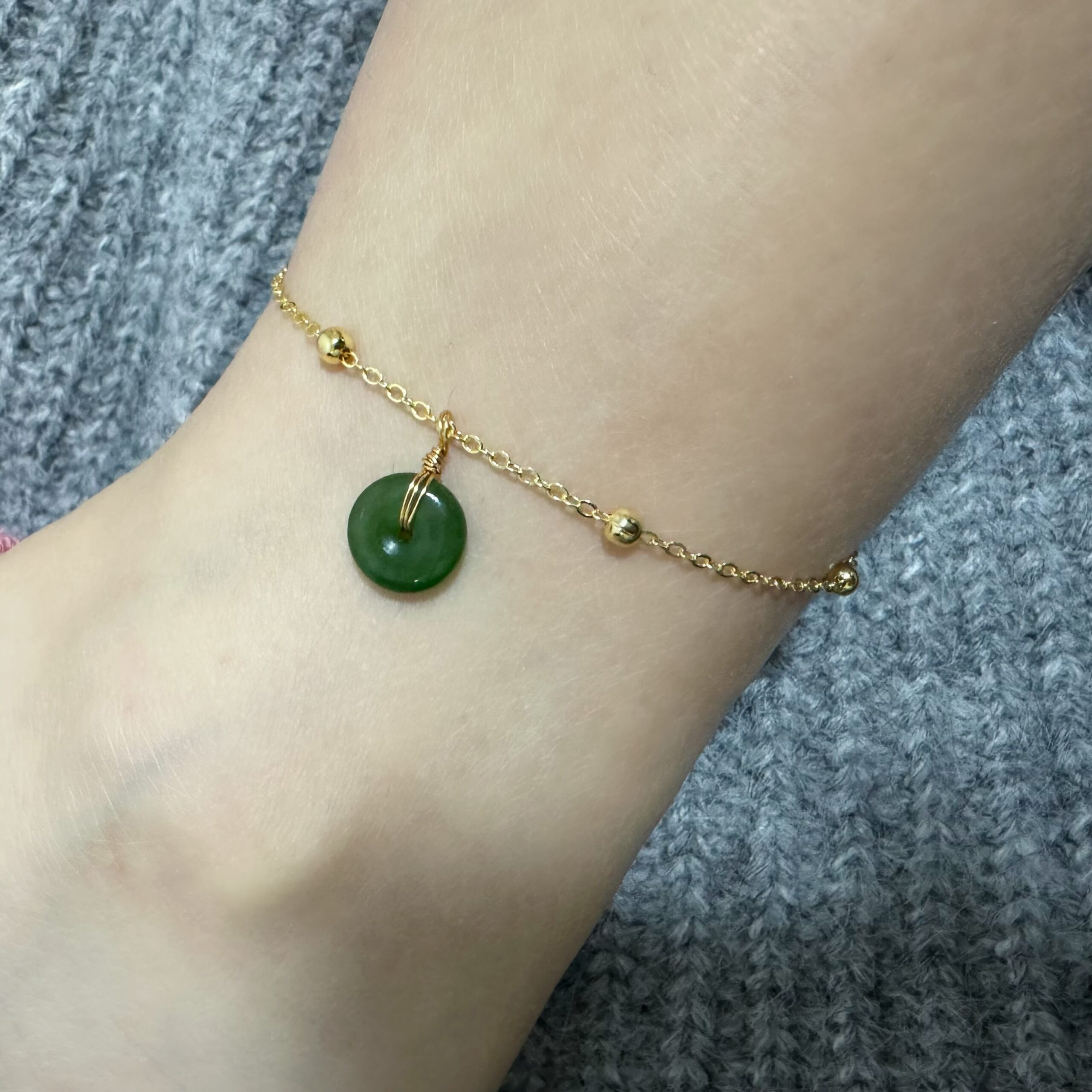 Bracelet de Cheville Jade – Paix et Harmonie, Argent Plaqué Or photo review