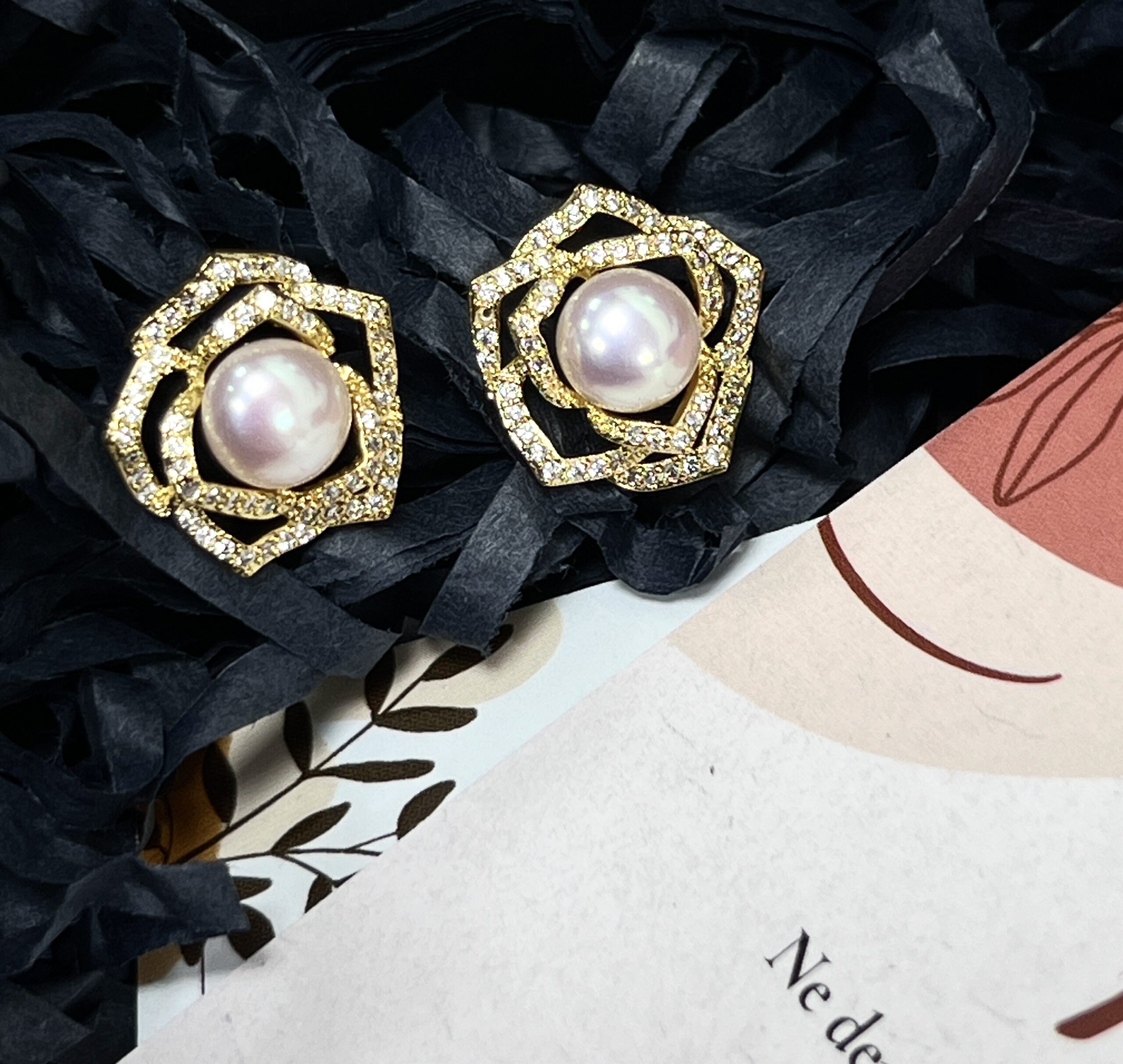 Boucles d'Oreilles Perle – Rose de Promesse, Plaqué Or photo review