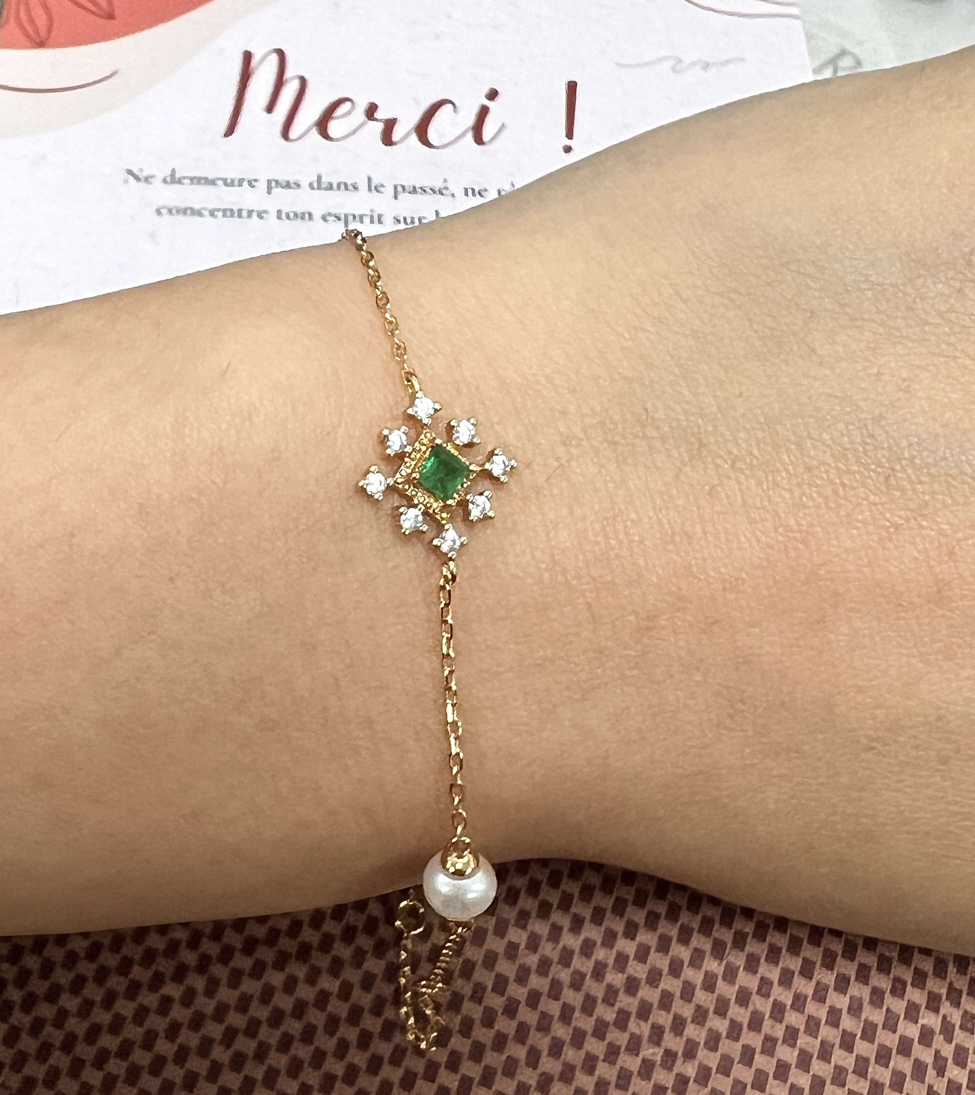 Bracelet Émeraude et Perle – Étoile Divine, Argent Plaqué Or photo review