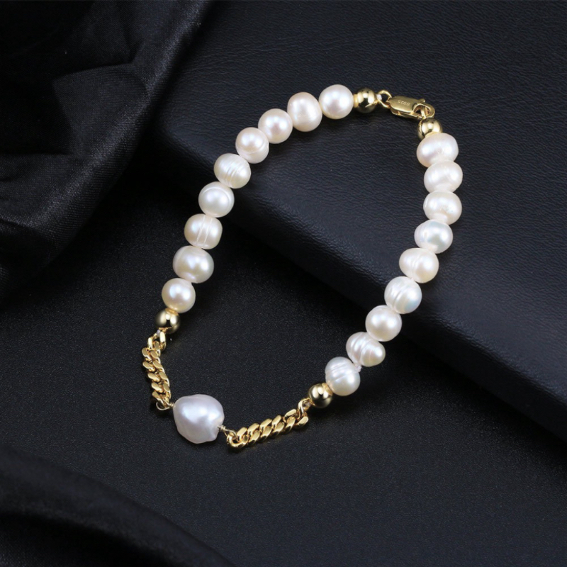 Bracelet Homme Perle d'eau douce – Elegance Masculine, Argent Plaqué Or