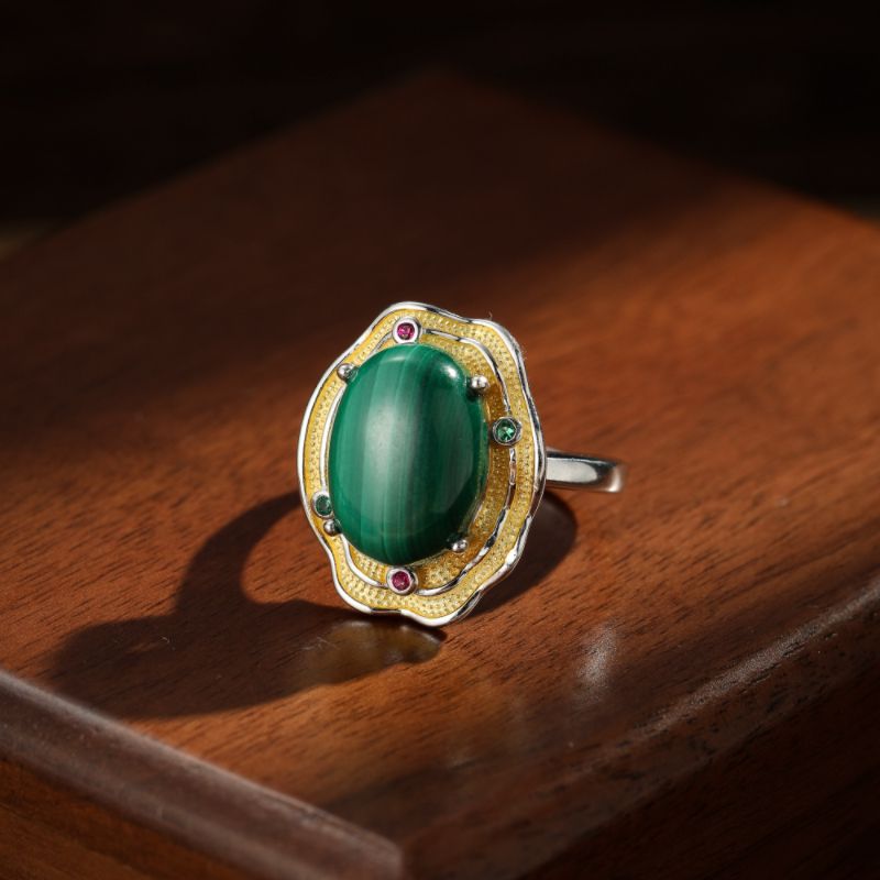 Bague Améthyste, Malachite – Flamme Mystique, Argent