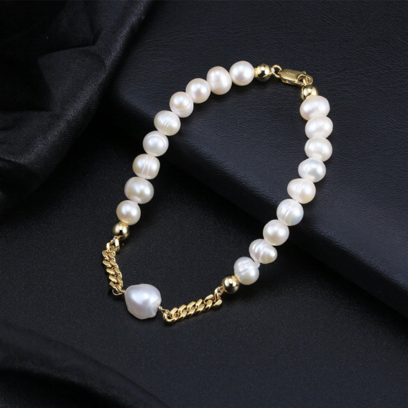Bracelet Homme Perle – Élégance Masculine, Argent Plaqué Or
