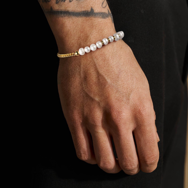 Bracelet Homme Perle – Luxe Subtil, Argent Plaqué Or