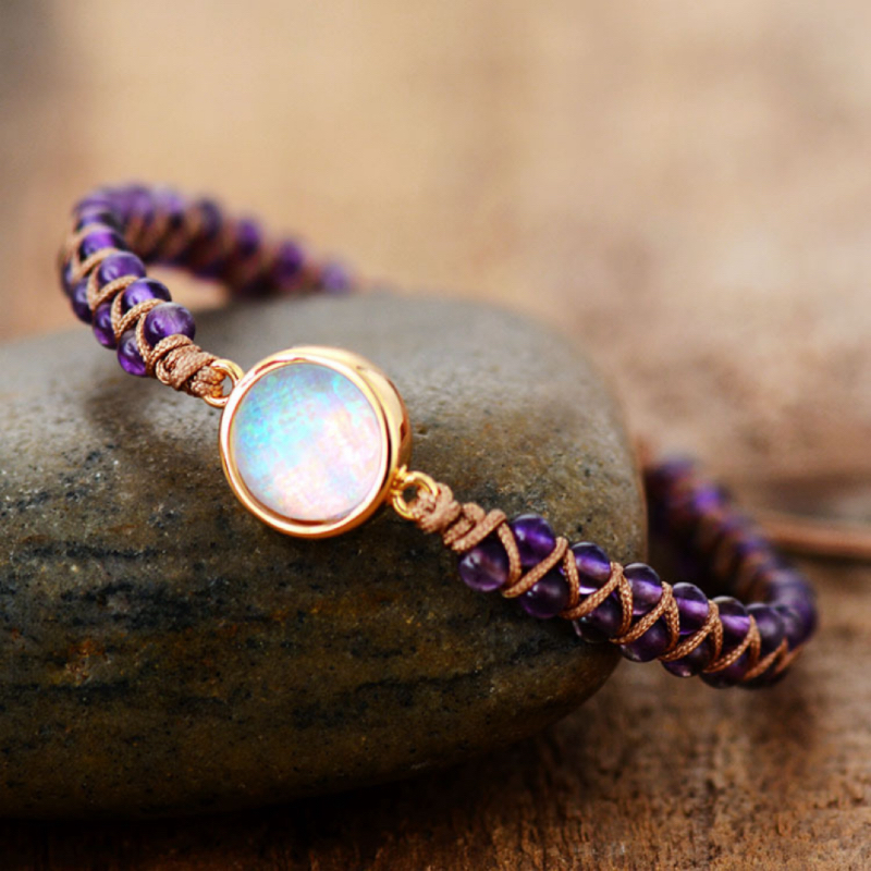 Bracelet Améthyste Opale – Création Divine Tissage , Laiton