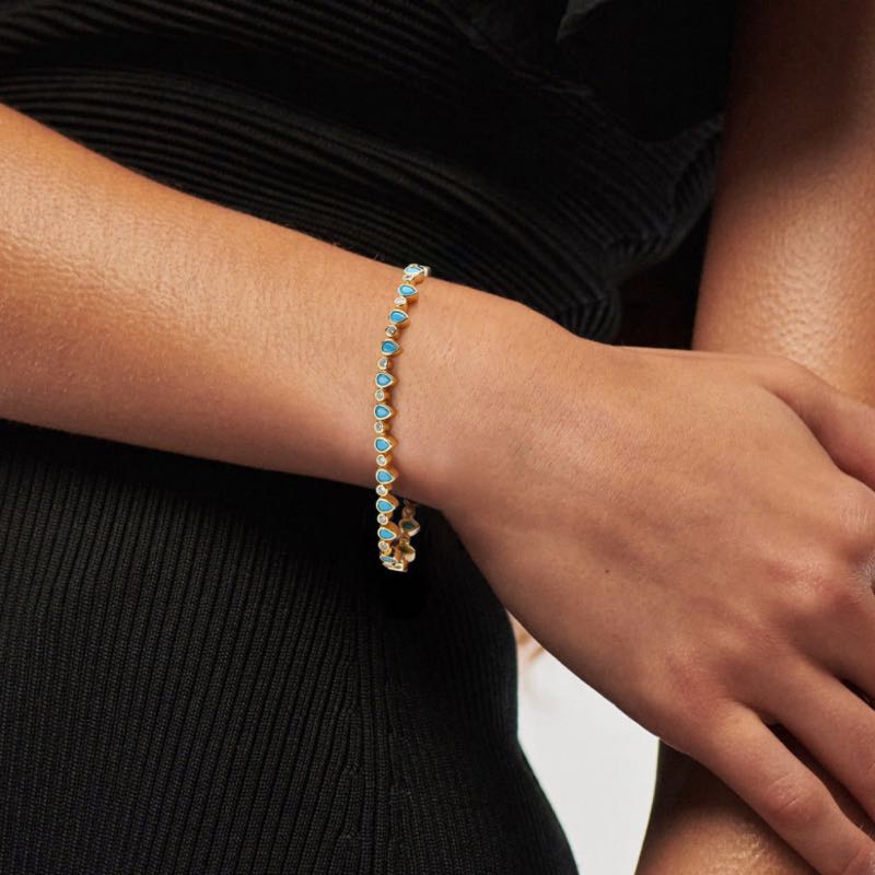 Bracelet Turquoise – Ovale Solitaire, Argent Plaqué Or