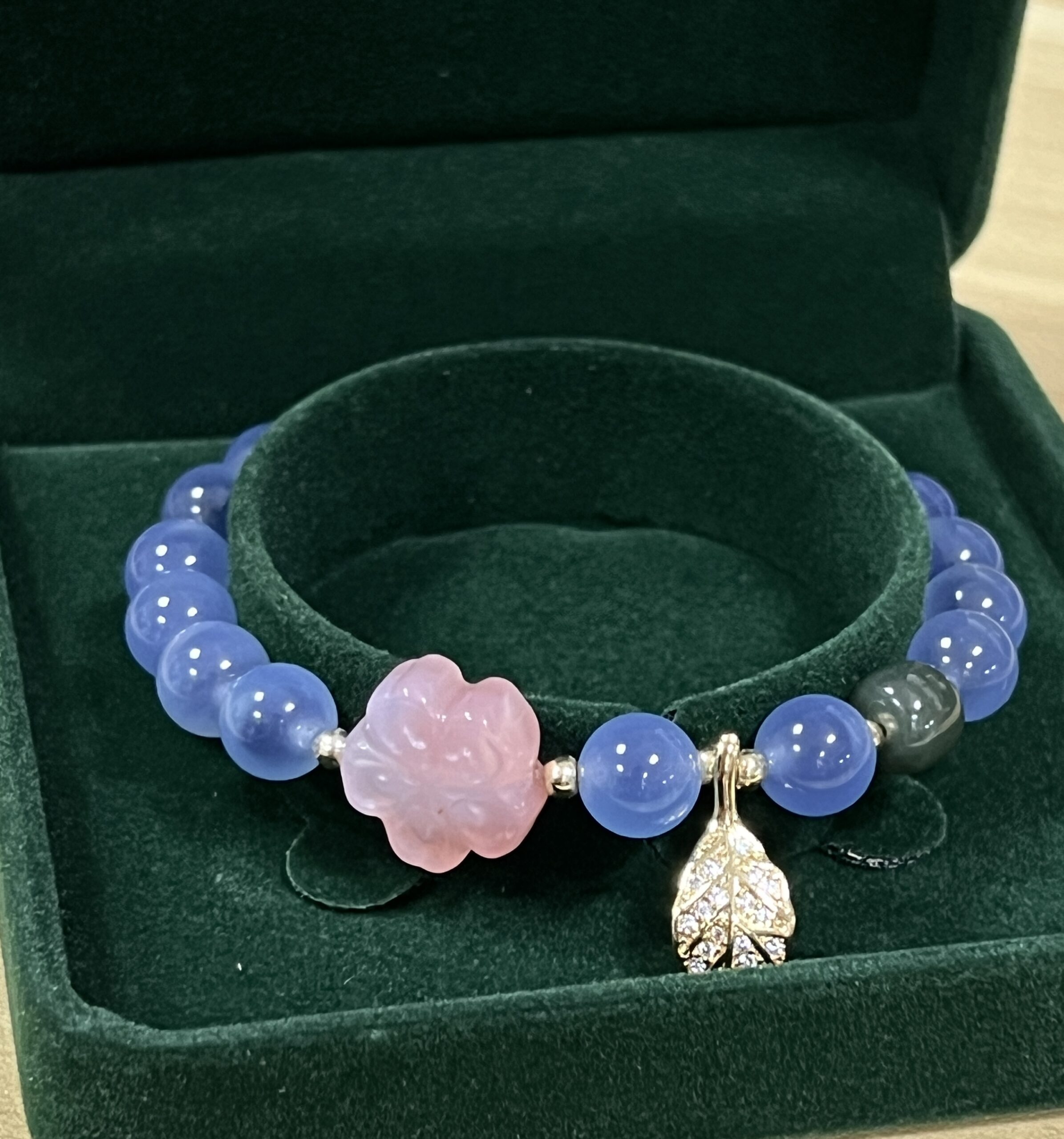 Bracelet Agate Bleue – Feuille Dorée photo review