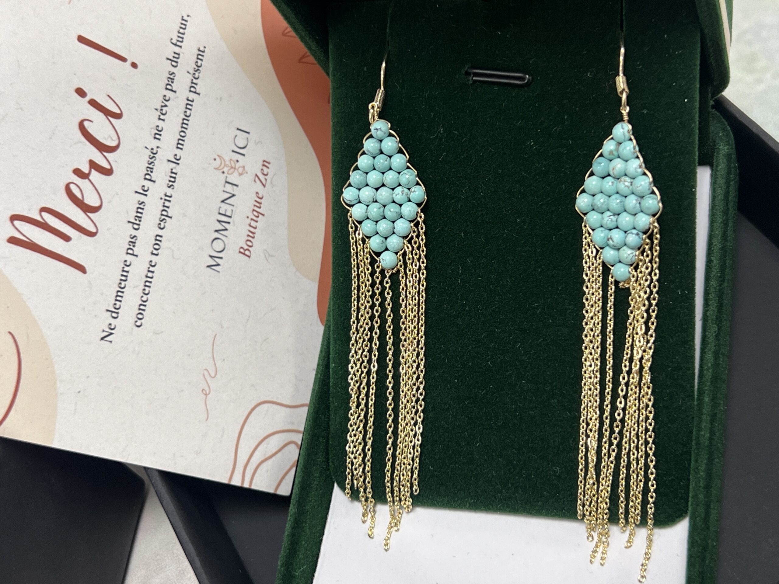 Boucles d'Oreilles Turquoise – Inspiration Ethnique, Argent Plaqué Or photo review