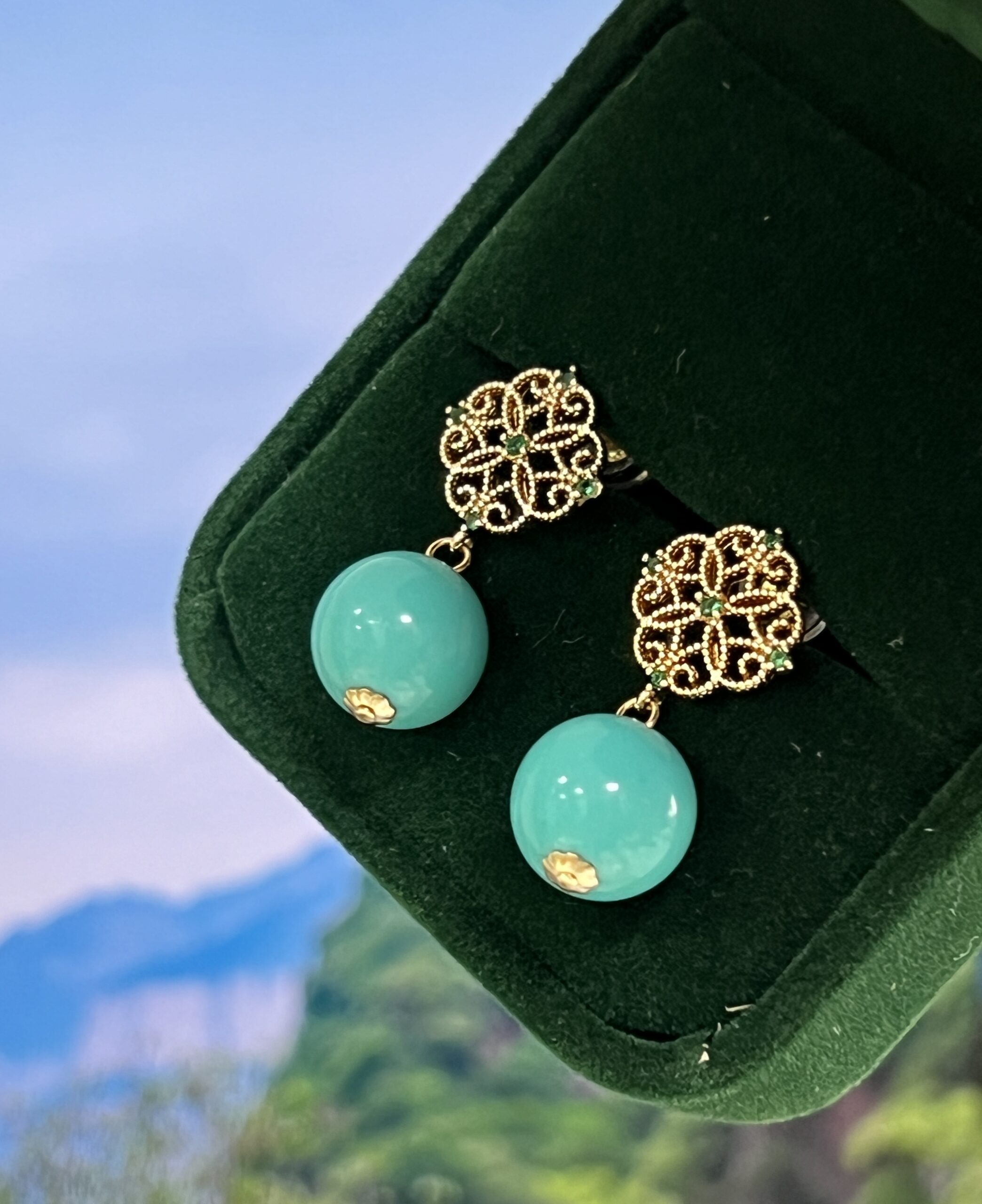 Boucles d'Oreilles Turquoise – Découpe Exquise, Argent Plaqué Or photo review