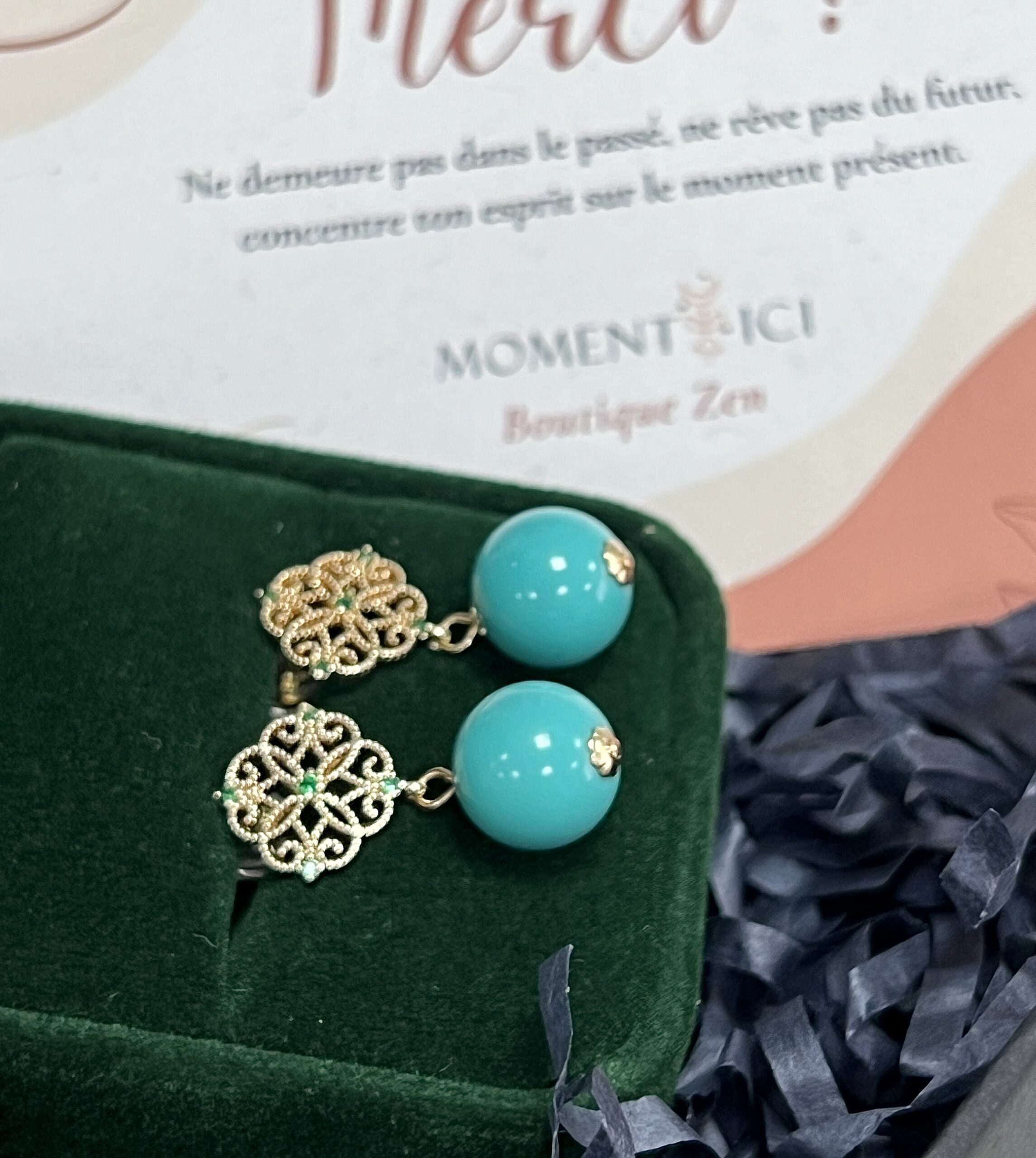 Boucles d'Oreilles Turquoise – Découpe Exquise, Argent Plaqué Or photo review