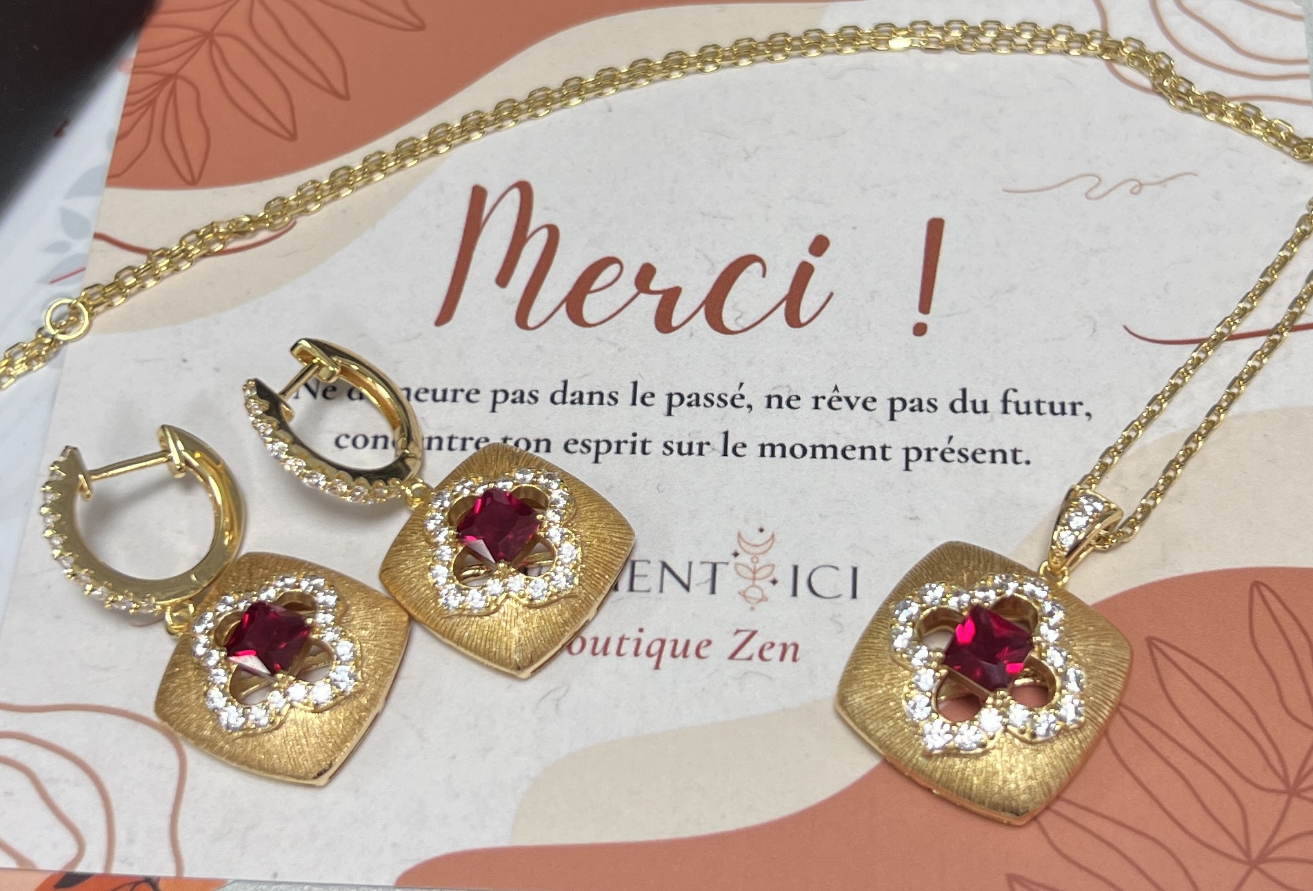 Boucles d'Oreilles Cornaline – Chance Florale, Argent Plaqué Or photo review