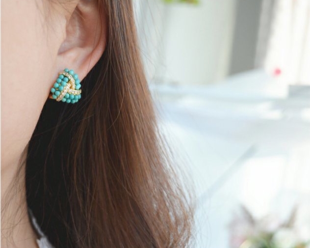 Boucles d'Oreilles Turquoise – Triangle Torsade, Argent Plaqué Or photo review