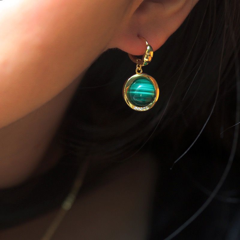 Boucles d'Oreilles Malachite – Harmonie Verte, Argent Plaqué Or photo review