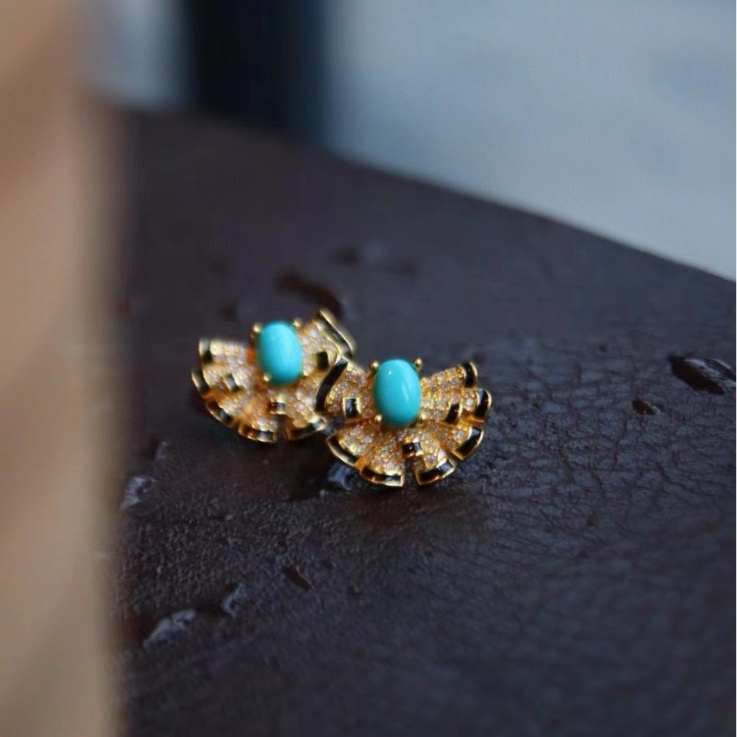 Boucles d'Oreilles Turquoise – Coquillage Maritime, Argent Plaqué Or photo review