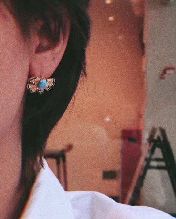 Boucles d'Oreilles Turquoise – Coquillage Maritime, Argent Plaqué Or photo review