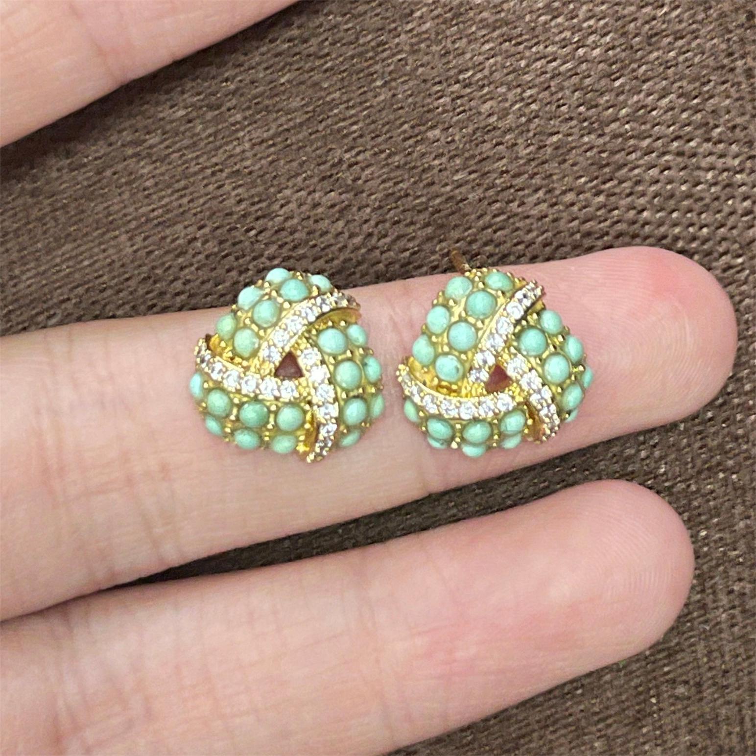 Boucles d'Oreilles Turquoise – Triangle Torsade, Argent Plaqué Or photo review