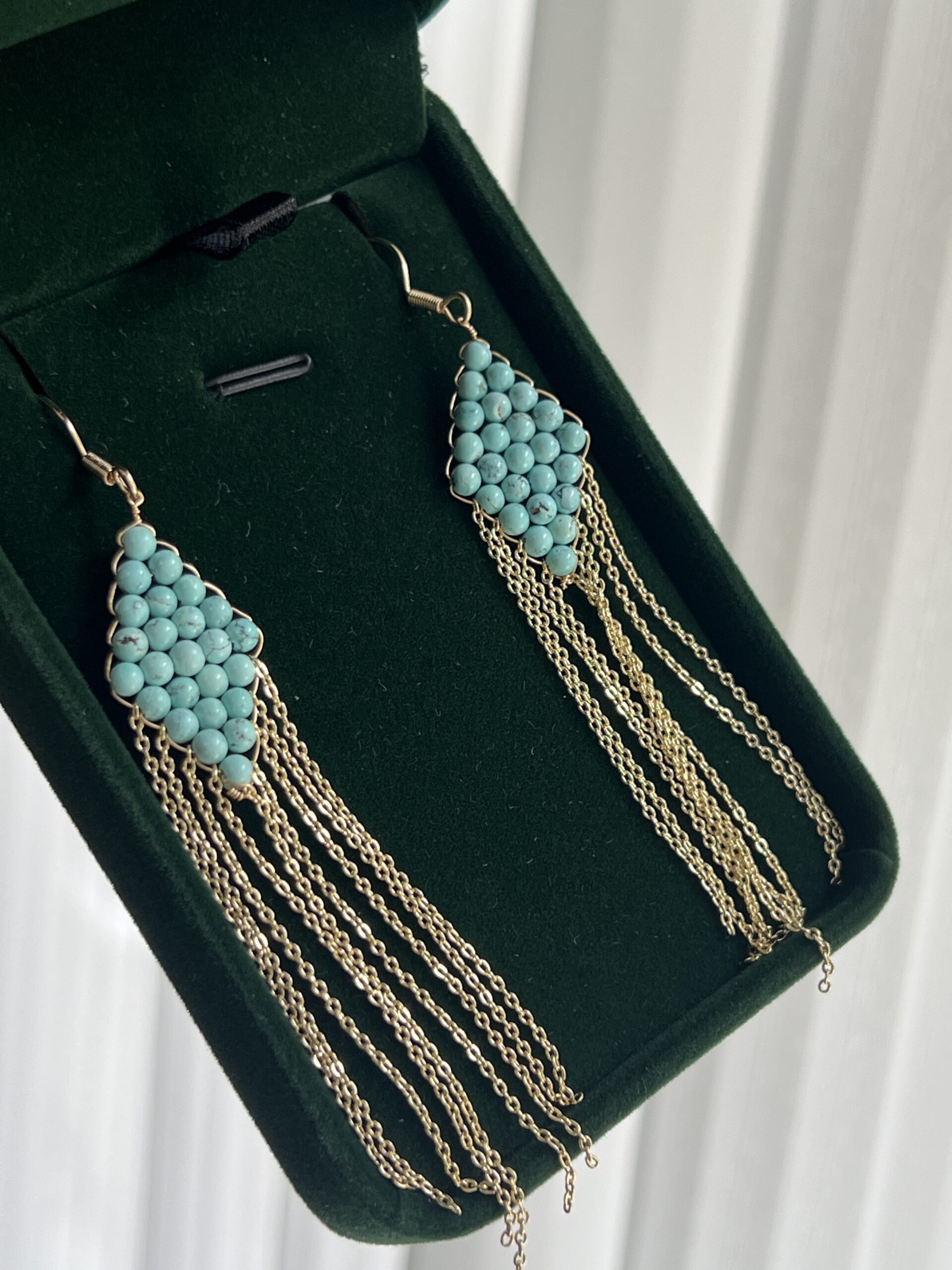 Boucles d'Oreilles Turquoise – Inspiration Ethnique, Argent Plaqué Or photo review