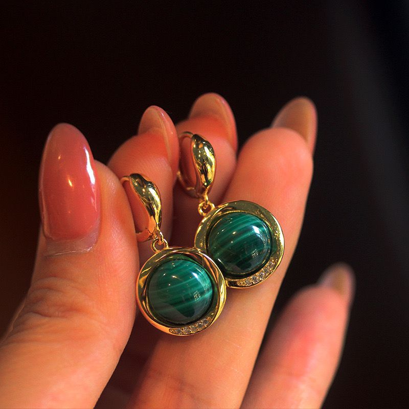 Boucles d'Oreilles Malachite – Harmonie Verte, Argent Plaqué Or photo review