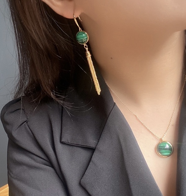 Boucles d'Oreilles Malachite – Glamour, Argent Plaqué Or photo review