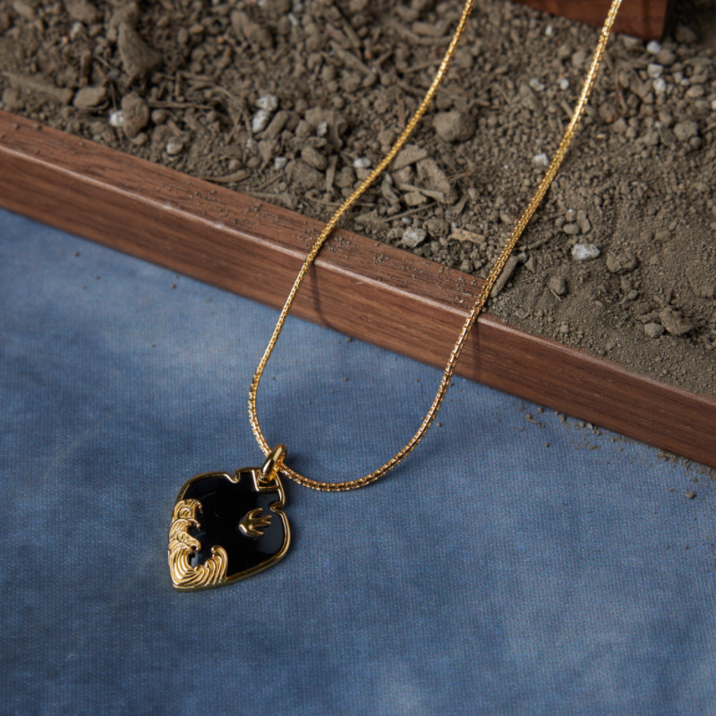 Collier Homme Obsidienne – Cœur Antiquaire, Argent Plaqué Or