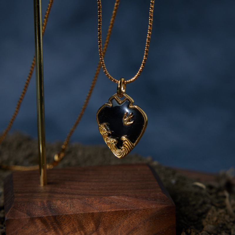 Collier Homme Obsidienne – Cœur Antiquaire, Argent Plaqué Or