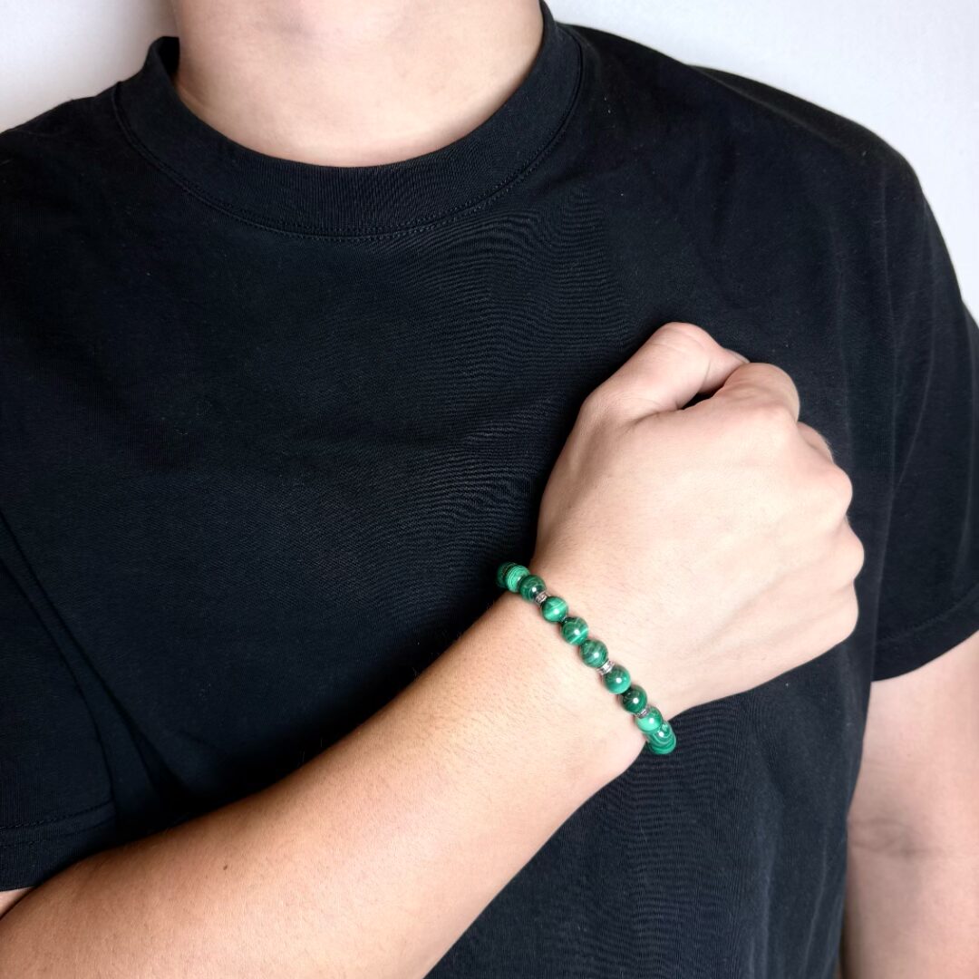 Bracelet Homme Malachite – Discretion, Argent 925