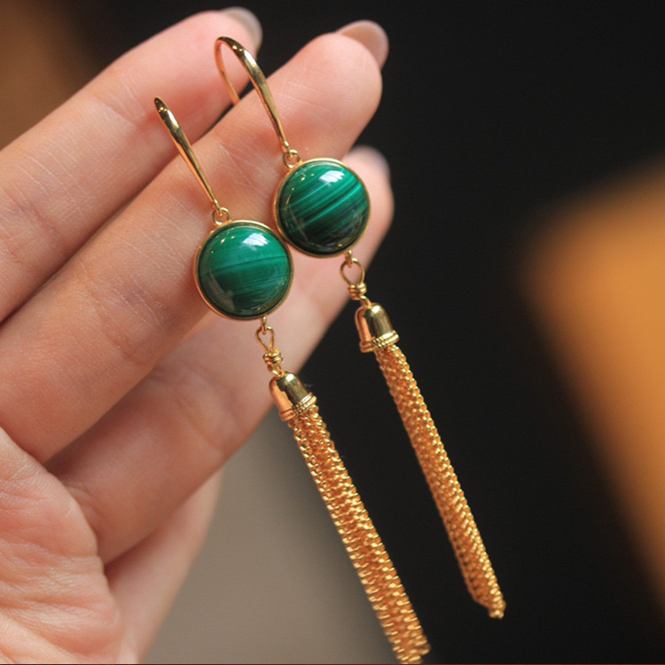 Boucles d'Oreilles Malachite – Glamour, Argent Plaqué Or photo review