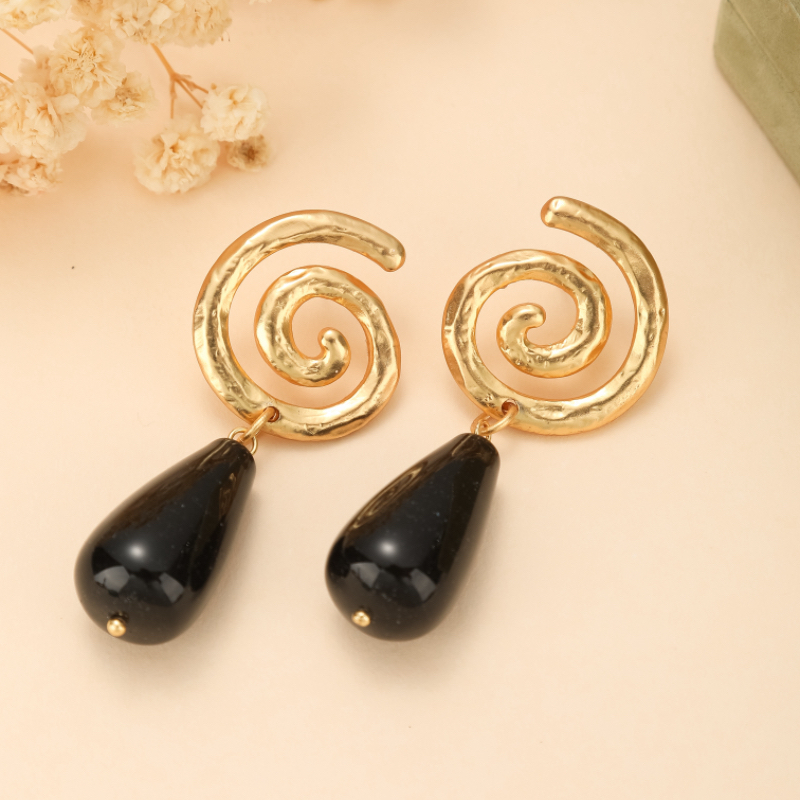 Boucles d'Oreilles Obsidienne – Vintage Spirale