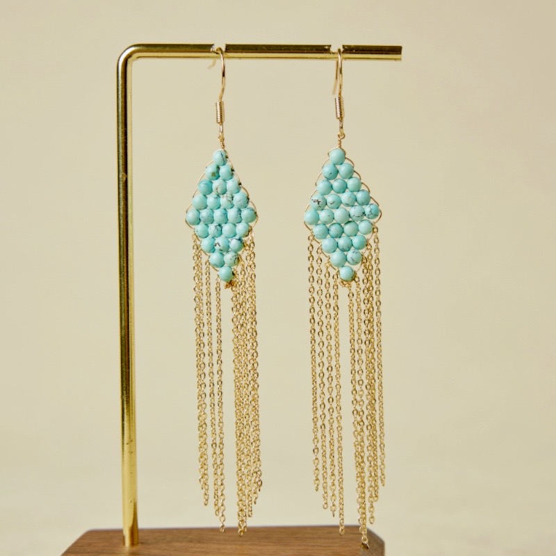 Boucles d'Oreilles Turquoise – Inspiration Ethnique, Argent Plaqué Or