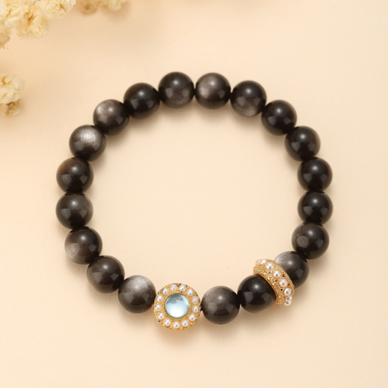 Bracelet Obsidienne et Aigue Marine – Éclat Marin