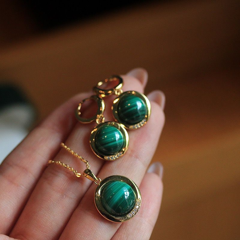 Boucles d'Oreilles Malachite – Harmonie Verte, Argent Plaqué Or photo review