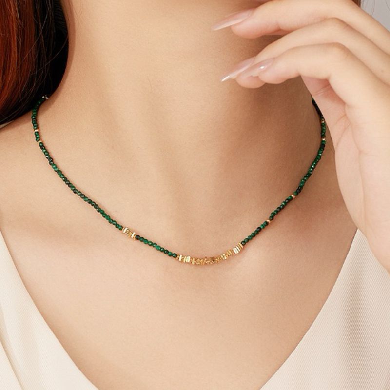 Collier Malachite – Charme Vintage, Argent Plaqué Or