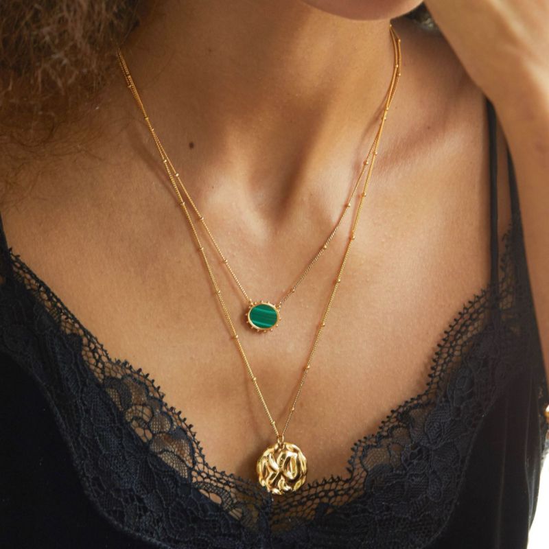 Collier Malachite et Lapis Lazuli – Ovale Majestueux, Argent Plaqué Or