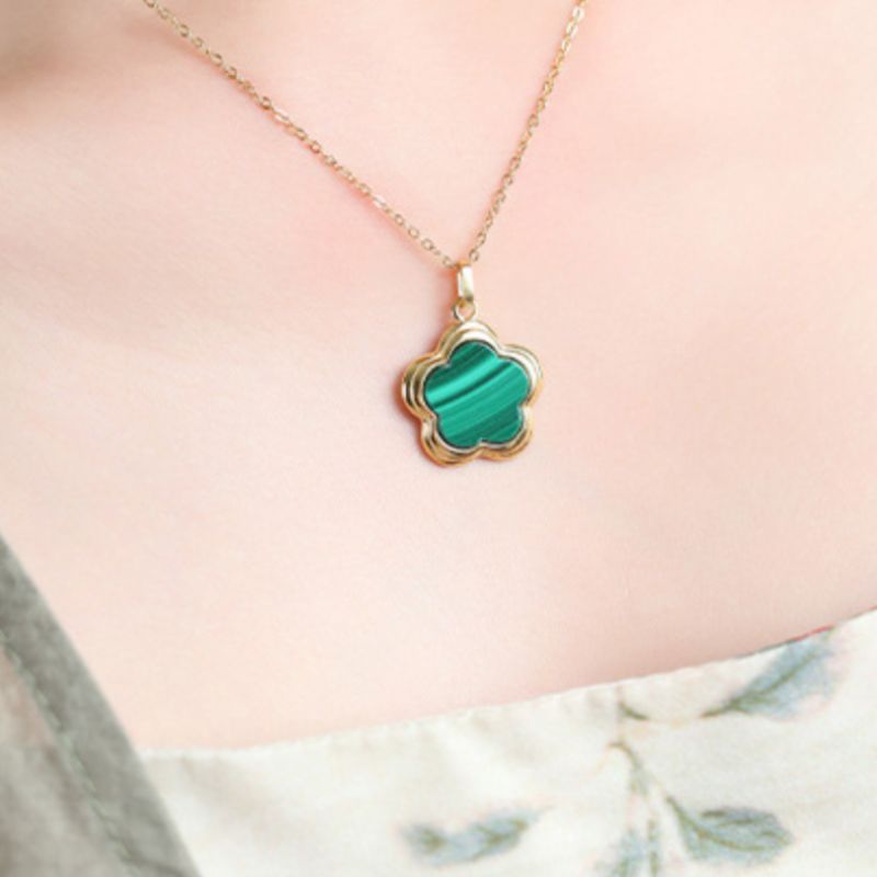 Collier Malachite – Étoile Fleur, Argent Plaqué Or