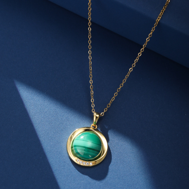 Collier Malachite – Harmonie Verte, Argent Plaqué Or