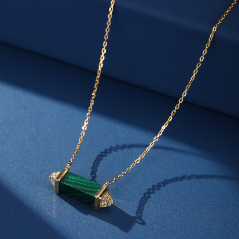 Collier Malachite – Souffle de Sérénité, Argent Plaqué Or