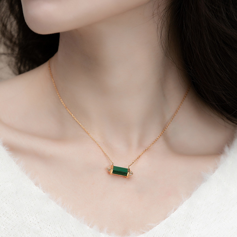 Collier Malachite – Souffle de Sérénité, Argent Plaqué Or