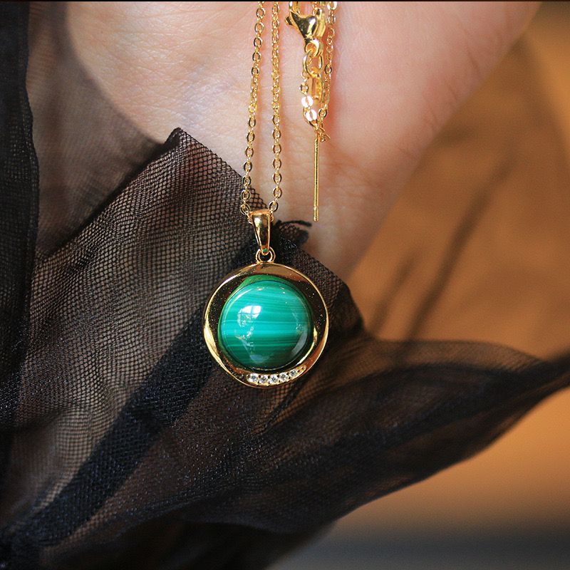 Collier Malachite – Harmonie Verte, Argent Plaqué Or photo review