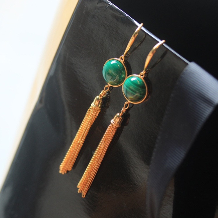 Boucles d'Oreilles Malachite – Glamour, Argent Plaqué Or photo review