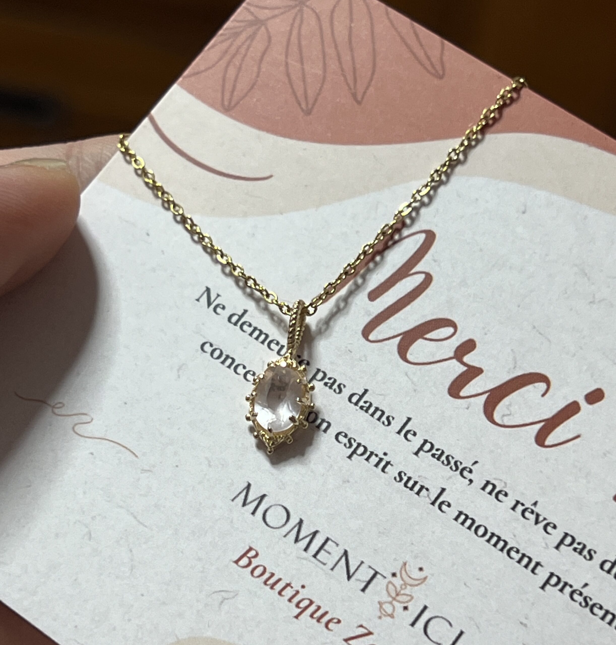 Collier Quartz Rose – Floraison, Argent Plaqué Or photo review