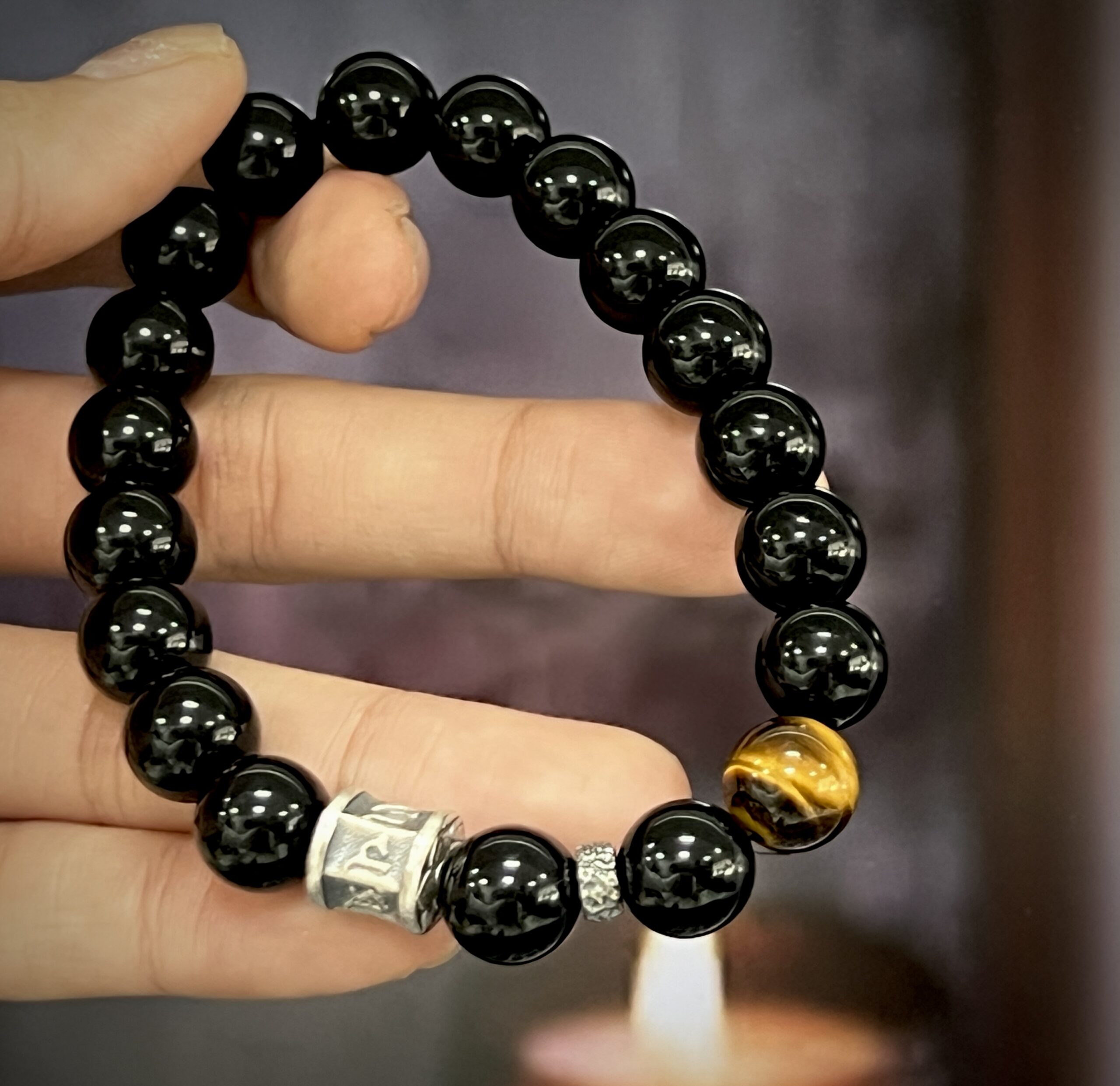 Bracelet Obsidienne et Œil de Tigre – Mystique Harmonie, Argent photo review