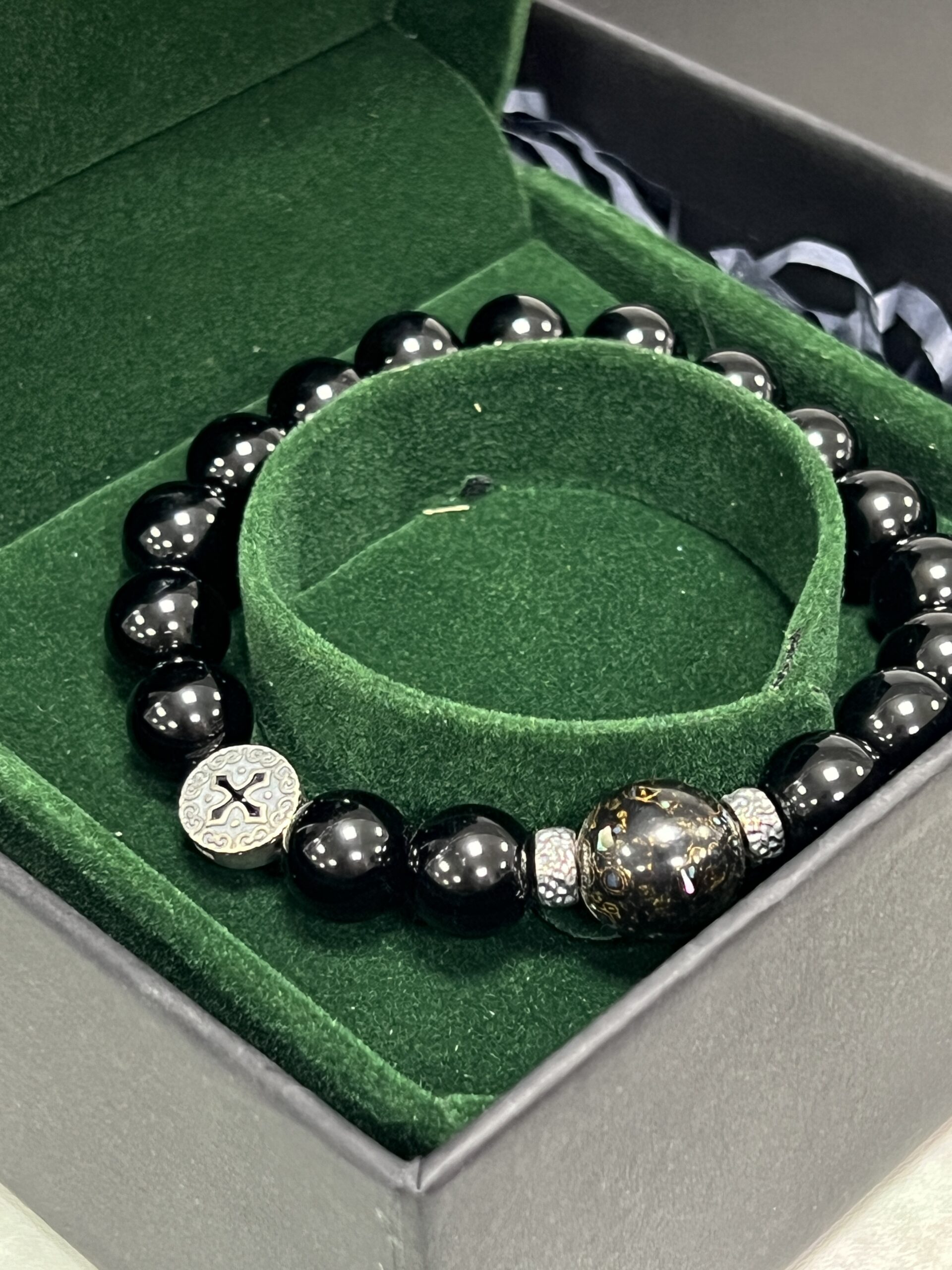 Bracelet Homme Obsidienne – Eclipse Mystique, Argent photo review