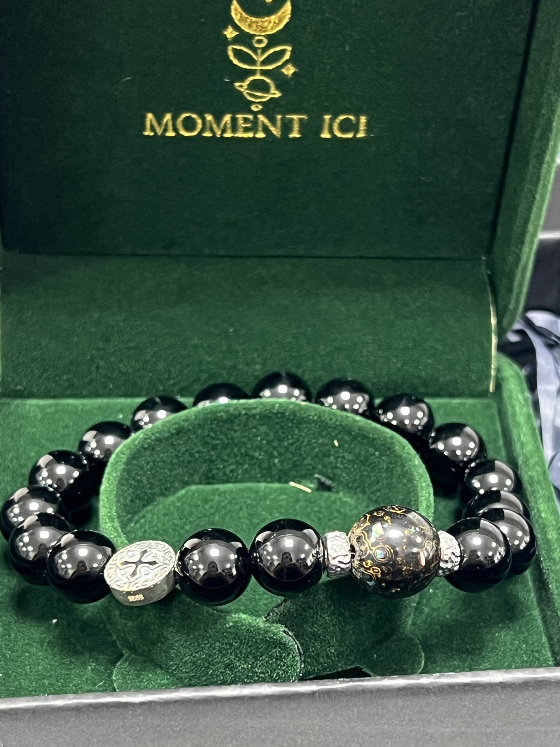 Bracelet Homme Obsidienne – Eclipse Mystique, Argent photo review